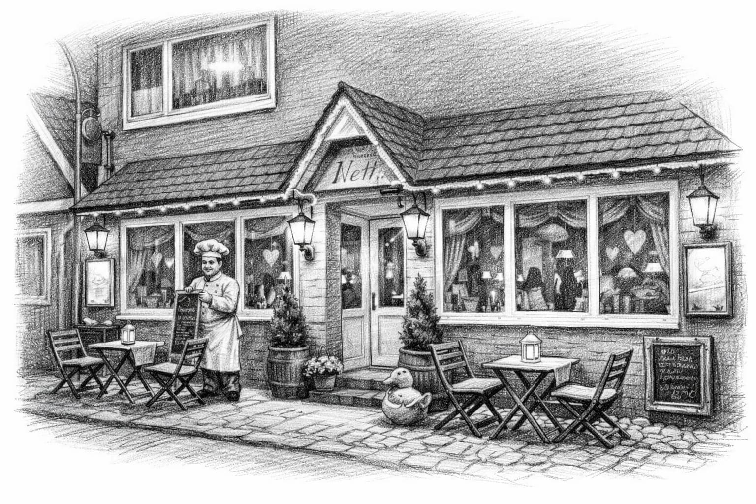 Restaurantfront Zeichnung
